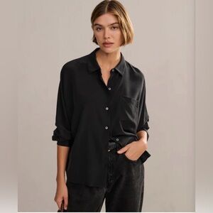 Jenni Kayne Sloane Silk Classic Black Button-Up Shirt NWT